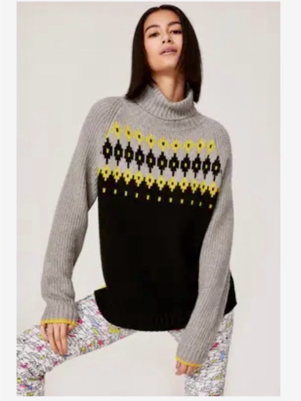 BOGNER FIRE+ICE Denali Neon Yellow Fair Isle Turtleneck Ski Sweater Size Medium